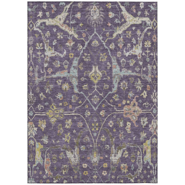 HomeRoots 5' Eggplant Beige and Gold Floral Washable Area Rug – Stylish Indoor/Outdoor Decor for Any Space! 639630