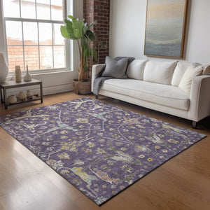 HomeRoots 5' Eggplant Beige and Gold Floral Washable Area Rug – Stylish Indoor/Outdoor Decor for Any Space! 639630