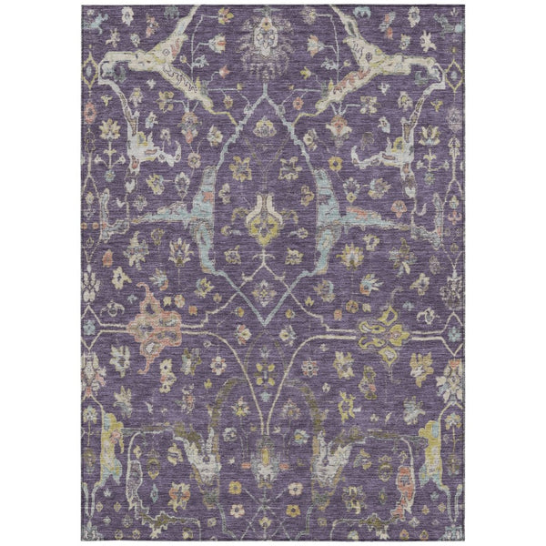 HomeRoots 8' X 10' Elegant Eggplant Beige & Gold Floral Washable Area Rug for Indoor & Outdoor Spaces 639632