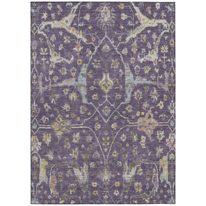 HomeRoots 8' X 10' Elegant Eggplant Beige & Gold Floral Washable Area Rug for Indoor & Outdoor Spaces 639632