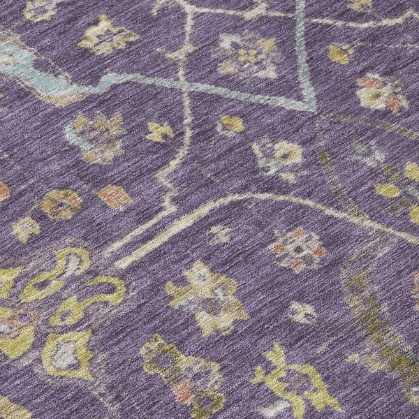 HomeRoots 8' X 10' Elegant Eggplant Beige & Gold Floral Washable Area Rug for Indoor & Outdoor Spaces 639632