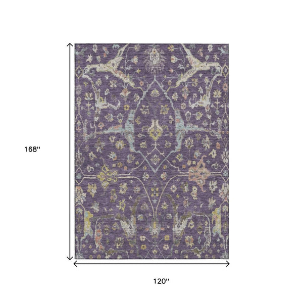 HomeRoots 10' Washable Eggplant Beige & Gold Floral Area Rug - Durable Indoor/Outdoor Décor for Every Space 639634