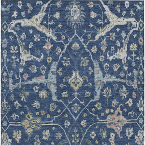 HomeRoots 5' Navy Blue Gold Floral Area Rug - Machine Washable, Durable Indoor/Outdoor Design Perfect for Homes 639636