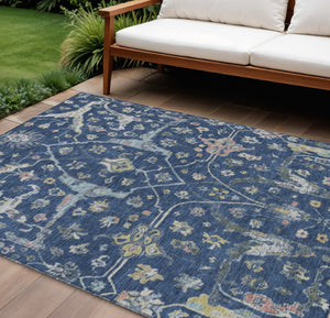 HomeRoots 9' Navy Blue, Gold & Ivory Floral Area Rug - Washable Indoor/Outdoor Design for Elegant Spaces 639639