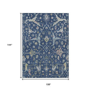 HomeRoots 9' Navy Blue, Gold & Ivory Floral Area Rug - Washable Indoor/Outdoor Design for Elegant Spaces 639639