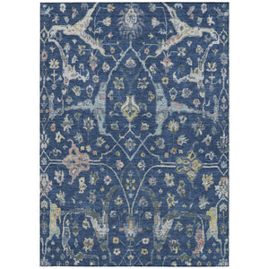 HomeRoots 10' Navy Blue Floral Area Rug - Washable, Stain-Resistant, Ideal for Indoor & Outdoor Spaces! 639640