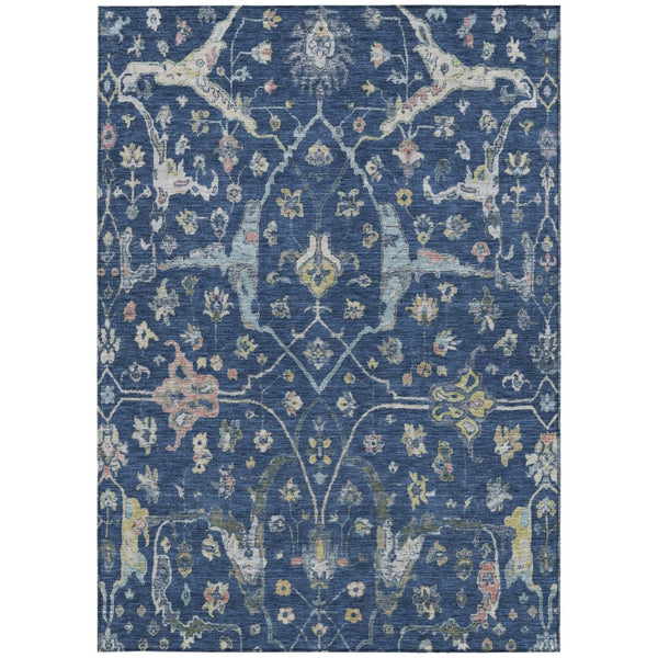 HomeRoots 10' Navy Blue Floral Area Rug - Washable, Stain-Resistant, Ideal for Indoor & Outdoor Spaces! 639640