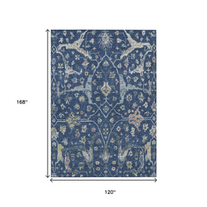 HomeRoots 10' Navy Blue Floral Area Rug - Washable, Stain-Resistant, Ideal for Indoor & Outdoor Spaces! 639640