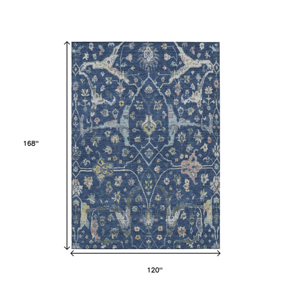 HomeRoots 10' Navy Blue Floral Area Rug - Washable, Stain-Resistant, Ideal for Indoor & Outdoor Spaces! 639640
