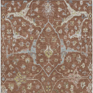 HomeRoots 5' x 8' Elegant Rust and Ivory Floral Area Rug - Durable, Washable, Indoor/Outdoor Versatility! 639642