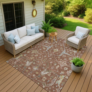 HomeRoots 5' x 8' Elegant Rust and Ivory Floral Area Rug - Durable, Washable, Indoor/Outdoor Versatility! 639642