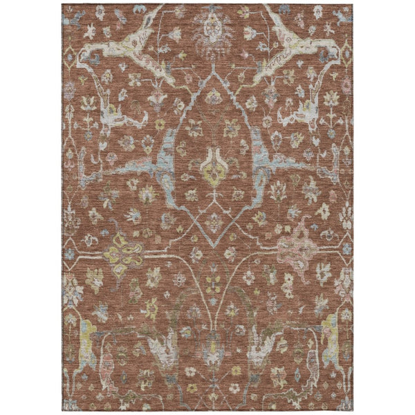 HomeRoots 5' x 8' Elegant Rust and Ivory Floral Area Rug - Durable, Washable, Indoor/Outdoor Versatility! 639642