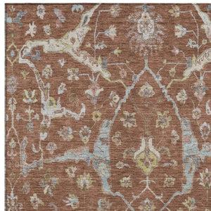 HomeRoots 5' x 8' Elegant Rust and Ivory Floral Area Rug - Durable, Washable, Indoor/Outdoor Versatility! 639642