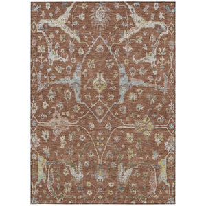 HomeRoots 8' X 10' Elegant Rust and Ivory Floral Area Rug - Durable, Washable, Indoor/Outdoor, Versatile Design 639644