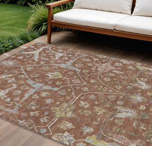HomeRoots 8' X 10' Elegant Rust and Ivory Floral Area Rug - Durable, Washable, Indoor/Outdoor, Versatile Design 639644