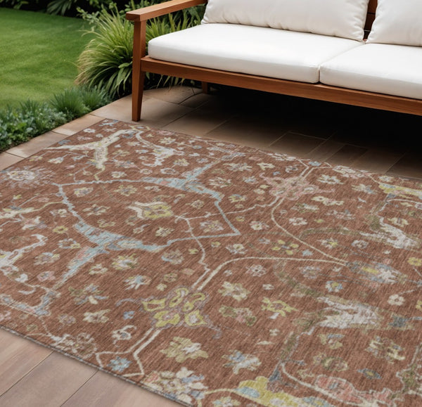 HomeRoots 8' X 10' Elegant Rust and Ivory Floral Area Rug - Durable, Washable, Indoor/Outdoor, Versatile Design 639644