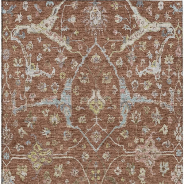 HomeRoots 10' X 14' Floral Washable Area Rug – Durable Rust & Ivory Design for Indoor/Outdoor Style & Comfort 639646
