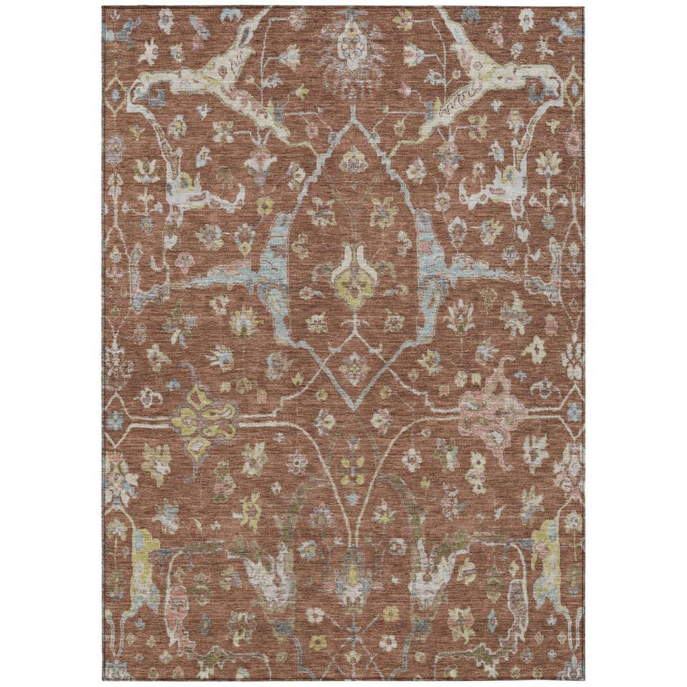 HomeRoots 10' X 14' Floral Washable Area Rug – Durable Rust & Ivory Design for Indoor/Outdoor Style & Comfort 639646