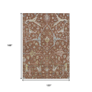 HomeRoots 10' X 14' Floral Washable Area Rug – Durable Rust & Ivory Design for Indoor/Outdoor Style & Comfort 639646