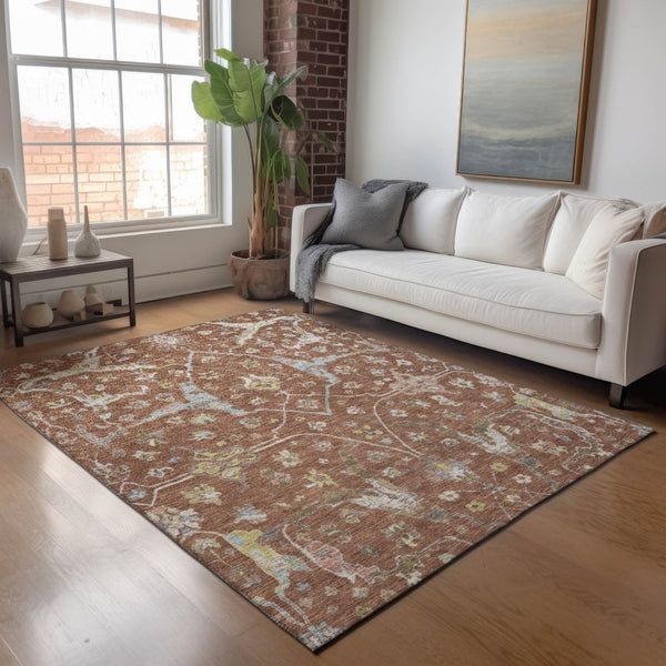 HomeRoots 10' X 14' Floral Washable Area Rug – Durable Rust & Ivory Design for Indoor/Outdoor Style & Comfort 639646