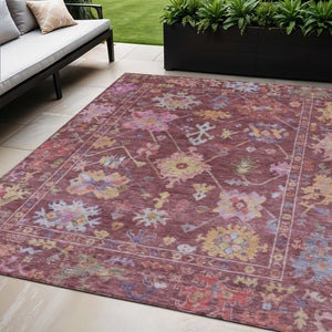 HomeRoots 5' X 8' Elegant Burgundy, Pink & Blue Floral Washable Area Rug for Indoor & Outdoor Spaces 639648