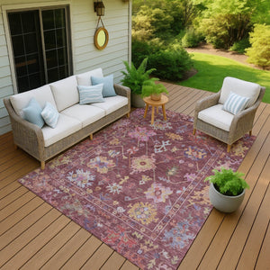 HomeRoots 5' X 8' Elegant Burgundy, Pink & Blue Floral Washable Area Rug for Indoor & Outdoor Spaces 639648