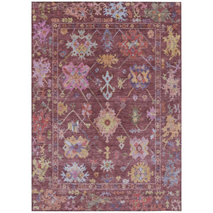 HomeRoots 5' X 8' Elegant Burgundy, Pink & Blue Floral Washable Area Rug for Indoor & Outdoor Spaces 639648