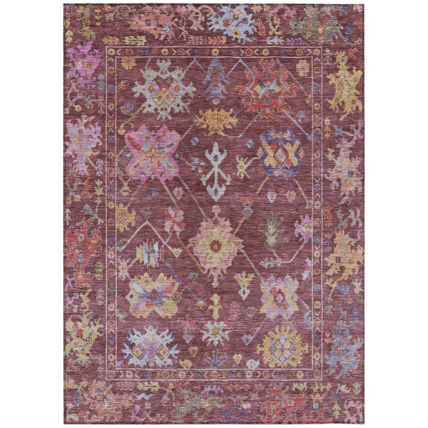 HomeRoots 5' X 8' Elegant Burgundy, Pink & Blue Floral Washable Area Rug for Indoor & Outdoor Spaces 639648