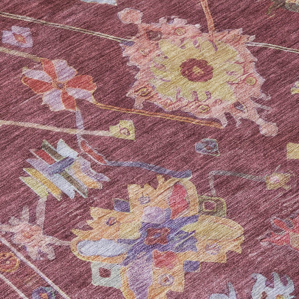 HomeRoots 5' X 8' Elegant Burgundy, Pink & Blue Floral Washable Area Rug for Indoor & Outdoor Spaces 639648