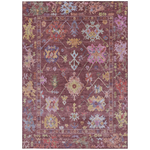 HomeRoots 9' X 12' Floral Area Rug in Burgundy, Pink & Blue - Washable, Stain-Resistant for Indoor & Outdoor Use 639651