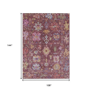 HomeRoots 9' X 12' Floral Area Rug in Burgundy, Pink & Blue - Washable, Stain-Resistant for Indoor & Outdoor Use 639651