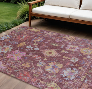 HomeRoots 10' Stylish Burgundy Pink and Blue Floral Indoor Outdoor Area Rug – Durable, Washable, Versatile Charm 639652