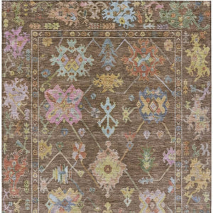 HomeRoots 5' Washable Floral Area Rug in Brown, Pink & Blue - Durable Indoor/Outdoor Mat for High-Traffic Areas 639654
