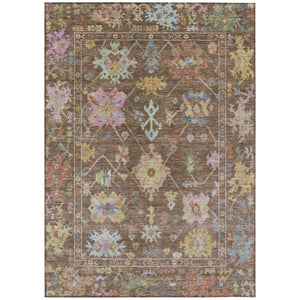 HomeRoots 5' Washable Floral Area Rug in Brown, Pink & Blue - Durable Indoor/Outdoor Mat for High-Traffic Areas 639654