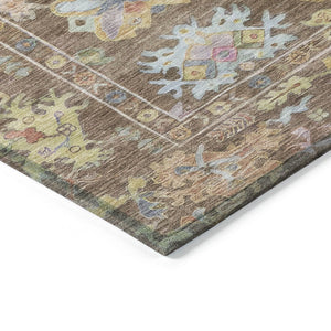 HomeRoots 5' Washable Floral Area Rug in Brown, Pink & Blue - Durable Indoor/Outdoor Mat for High-Traffic Areas 639654