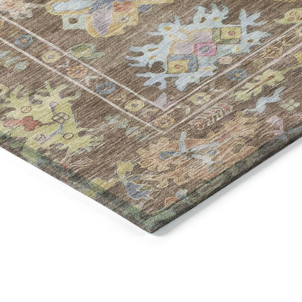 HomeRoots 5' Washable Floral Area Rug in Brown, Pink & Blue - Durable Indoor/Outdoor Mat for High-Traffic Areas 639654