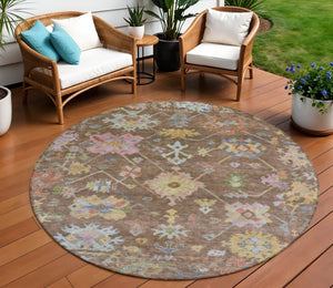 HomeRoots 8' Durable Floral Area Rug in Brown, Pink & Blue - Washable Indoor/Outdoor, Perfect for High Traffic Spaces 639655