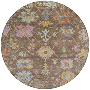 HomeRoots 8' Durable Floral Area Rug in Brown, Pink & Blue - Washable Indoor/Outdoor, Perfect for High Traffic Spaces 639655