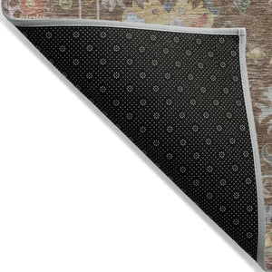 HomeRoots 8' Durable Floral Area Rug in Brown, Pink & Blue - Washable Indoor/Outdoor, Perfect for High Traffic Spaces 639655