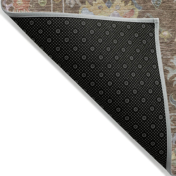 HomeRoots 8' Durable Floral Area Rug in Brown, Pink & Blue - Washable Indoor/Outdoor, Perfect for High Traffic Spaces 639655