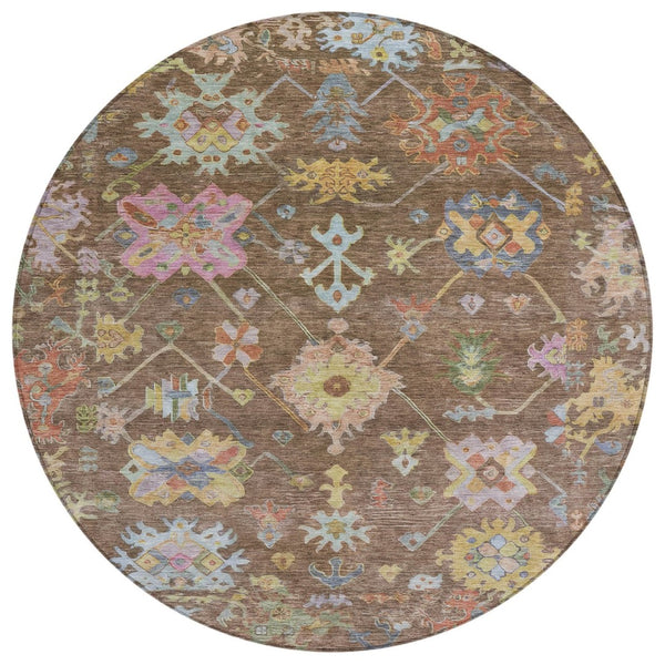 HomeRoots 8' Durable Floral Area Rug in Brown, Pink & Blue - Washable Indoor/Outdoor, Perfect for High Traffic Spaces 639655