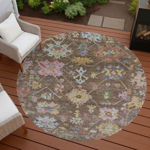 HomeRoots 8' Durable Floral Area Rug in Brown, Pink & Blue - Washable Indoor/Outdoor, Perfect for High Traffic Spaces 639655