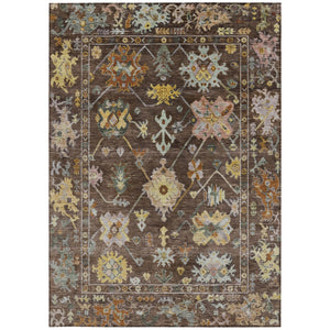 HomeRoots 5' X 8' Floral Washable Area Rug in Chocolate, Gold & Ivory - Durable for Indoor & Outdoor Use 639660
