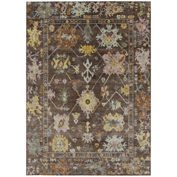 HomeRoots 5' X 8' Floral Washable Area Rug in Chocolate, Gold & Ivory - Durable for Indoor & Outdoor Use 639660