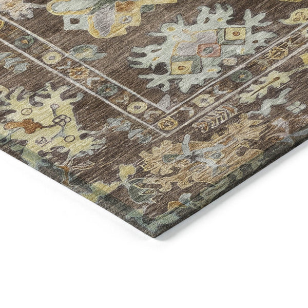 HomeRoots 5' X 8' Floral Washable Area Rug in Chocolate, Gold & Ivory - Durable for Indoor & Outdoor Use 639660