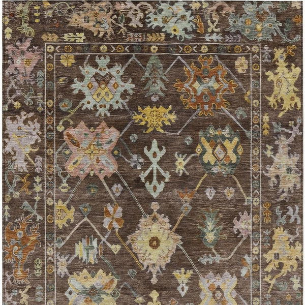 HomeRoots 5' X 8' Floral Washable Area Rug in Chocolate, Gold & Ivory - Durable for Indoor & Outdoor Use 639660