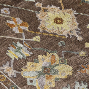 HomeRoots 5' X 8' Floral Washable Area Rug in Chocolate, Gold & Ivory - Durable for Indoor & Outdoor Use 639660