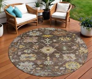 HomeRoots 8' Elegant Floral Rug in Rich Chocolate, Gold & Ivory – Durable, Washable for Indoor/Outdoor Use 639661