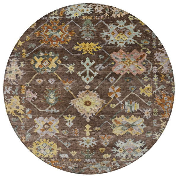 HomeRoots 8' Elegant Floral Rug in Rich Chocolate, Gold & Ivory – Durable, Washable for Indoor/Outdoor Use 639661