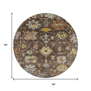 HomeRoots 8' Elegant Floral Rug in Rich Chocolate, Gold & Ivory – Durable, Washable for Indoor/Outdoor Use 639661